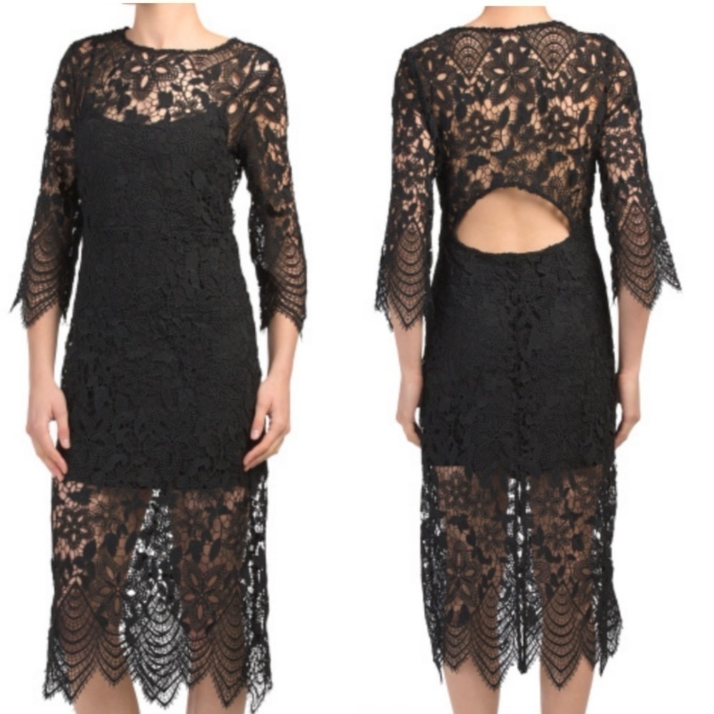 Airlie Mika Black Lace Midi Dress NWT